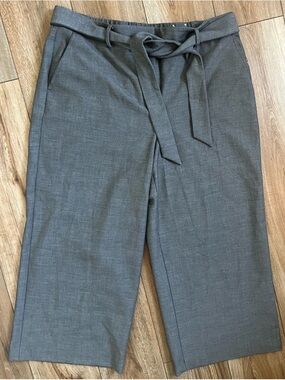 Talbots XL Gray Belted Wide Leg Crop Pants Tie Waist Trouser Style